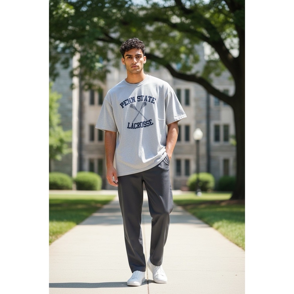 Penn State Lacrosse Gildan Cream and Navy Graphic T-Shirt Size XXLarge AS IS